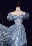 Ndyad A-Line Sweetheart Neck Tulle Sequin Long Prom Dress Exquisite Birthday Dress HZ1024