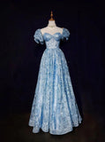 Ndyad A-Line Sweetheart Neck Tulle Sequin Long Prom Dress Exquisite Birthday Dress HZ1024