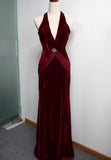 Ndyad Mermaid V-neck Velvet Chiffon Prom Dress HZ1024