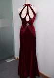 Ndyad Mermaid V-neck Velvet Chiffon Prom Dress HZ1024