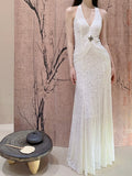 Ndyad Mermaid V-neck Velvet Chiffon Prom Dress HZ1024