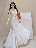 Ndyad Mermaid V-neck Velvet Chiffon Prom Dress HZ1024