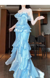 Ndyad Mermaid Strapless Long Ruffled Prom Dress HZ1024