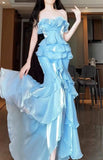 Ndyad Mermaid Strapless Long Ruffled Prom Dress HZ1024