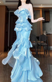 Ndyad Mermaid Strapless Long Ruffled Prom Dress HZ1024