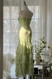 Ndyad Green Mermaid Vintage Party Dresses Sweetheart Chiffon Beaded Layed Prom Dresses HZ1024