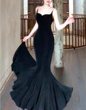Ndyad Spaghetti Strap Black Mermaid Backless Prom Dress HZ1024