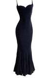 Ndyad Spaghetti Strap Black Mermaid Backless Prom Dress HZ1024