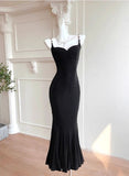 Ndyad Spaghetti Strap Black Mermaid Backless Prom Dress HZ1024