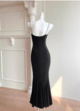 Ndyad Spaghetti Strap Black Mermaid Backless Prom Dress HZ1024