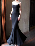 Ndyad Spaghetti Strap Black Mermaid Backless Prom Dress HZ1024