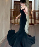 Ndyad Spaghetti Strap Black Mermaid Backless Prom Dress HZ1024
