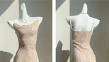 Ndyad Pink Spaghetti Strap Mermaid Tulle Sequined Prom Dress Birthday Dress HZ1024