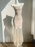 Ndyad Pink Spaghetti Strap Mermaid Tulle Sequined Prom Dress Birthday Dress HZ1024