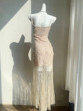 Ndyad Pink Spaghetti Strap Mermaid Tulle Sequined Prom Dress Birthday Dress HZ1024