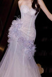 Ndyad Purple Mermaid Sweetheart Neck Tulle Sequin Prom Dress Quincea?a Ball Dress Wedding Dress HZ1024