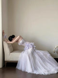 Ndyad Purple Mermaid Sweetheart Neck Tulle Sequin Prom Dress Quincea?a Ball Dress Wedding Dress HZ1024