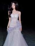 Ndyad Purple Mermaid Sweetheart Neck Tulle Sequin Prom Dress Quincea?a Ball Dress Wedding Dress HZ1024