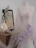 Ndyad Purple Mermaid Sweetheart Neck Tulle Sequin Prom Dress Quincea?a Ball Dress Wedding Dress HZ1024