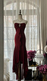Ndyad Red Mermaid Strapless Chiffon Prom Dress Graduation Prom Dress HZ1024
