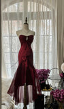 Ndyad Red Mermaid Strapless Chiffon Prom Dress Graduation Prom Dress HZ1024