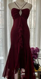 Ndyad Red Mermaid Strapless Chiffon Prom Dress Graduation Prom Dress HZ1024