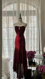Ndyad Red Mermaid Strapless Chiffon Prom Dress Graduation Prom Dress HZ1024