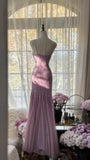 Ndyad Spaghetti StrapsPurple Mermaid Wedding Guest Dresses Beaded Tulle Chiffon Long Prom Dresses HZ1024