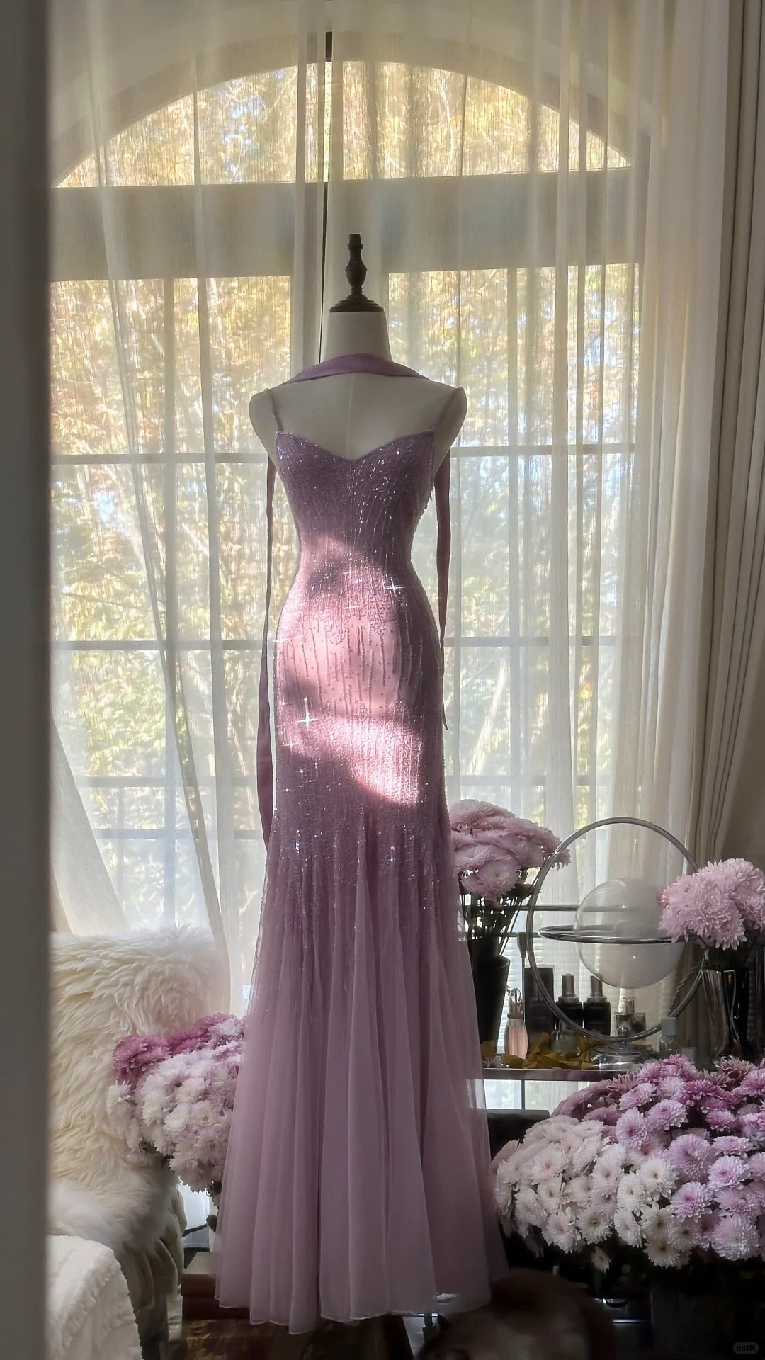 Ndyad Spaghetti StrapsPurple Mermaid Wedding Guest Dresses Beaded Tulle Chiffon Long Prom Dresses HZ1024