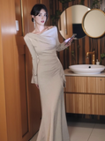 Ndyad style drawstring waist long sleeve fishtail dress HZ1024