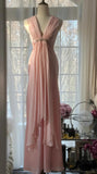Ndyad Pink Sheath Chiffon Ribbon V-neck Simple Prom Dress HZ1024