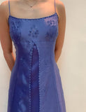 Ndyad Spaghetti Strap Blue Tulle Beaded Prom Dress HZ1024