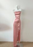 Ndyad Pink Diamond Spaghetti Strap Satin Bodycon Ball Dress HZ1024