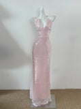 Ndyad Pink V Neck Sheath Sequined Prom Dress Birthday Dress HZ1024
