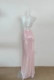 Ndyad Pink V Neck Sheath Sequined Prom Dress Birthday Dress HZ1024