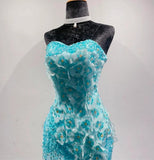 Ndyad Blue Ombre Mermaid Strapless Chiffon Long Evening Dress Appliques Beading Formal Prom Dress Graduation Dress HZ1024