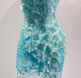 Ndyad Blue Ombre Mermaid Strapless Chiffon Long Evening Dress Appliques Beading Formal Prom Dress Graduation Dress HZ1024