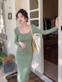 Ndyad retro square neck knitted dress HZ1024
