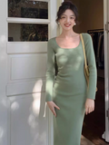 Ndyad retro square neck knitted dress HZ1024