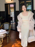 Ndyad retro square neck knitted dress HZ1024