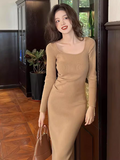Ndyad retro square neck knitted dress HZ1024