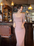 Ndyad retro square neck knitted dress HZ1024
