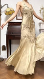 Ndyad Mermaid Halter Satin Beaded Applique Prom Dress HZ1024