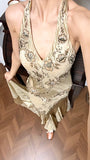 Ndyad Mermaid Halter Satin Beaded Applique Prom Dress HZ1024
