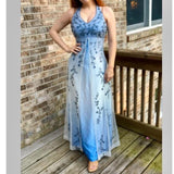 Ndyad Gradient Purple Sheath Halter Neck Satin Prom Dress with Beaded Appliques HZ1024