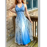 Ndyad Gradient Purple Sheath Halter Neck Satin Prom Dress with Beaded Appliques HZ1024