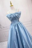 Ndyad Sweet A-Line Spaghetti Strap Satin Long Prom Dress Evening Party Dress HZ1024