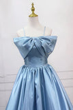 Ndyad Sweet A-Line Spaghetti Strap Satin Long Prom Dress Evening Party Dress HZ1024
