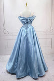 Ndyad Sweet A-Line Spaghetti Strap Satin Long Prom Dress Evening Party Dress HZ1024