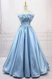 Ndyad Sweet A-Line Spaghetti Strap Satin Long Prom Dress Evening Party Dress HZ1024
